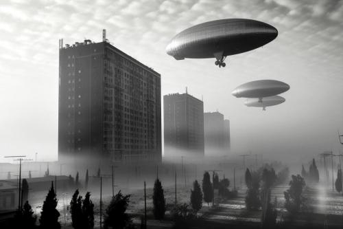 ZIRMA - TRE DIRIGIBILI STAZIONANO AI MARGINI DELLA CITTA'